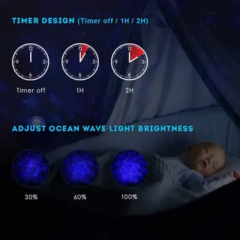 Okeāna Viļņu LED Projektoru Lampas Blueteeth Tālvadības pults Mūzikas Atskaņotājs Krāsains Zvaigžņu Rotācijas USB Nakts Gaisma Bērniem, Baby Dāvanu