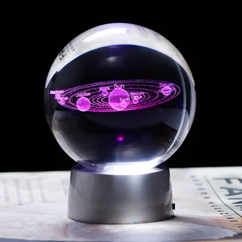 3D Crystal Planētas Bumbu Dāvanu Astrophile Stikla Saules Sistēmas Bumbu ar Iekasējams LED Bāzes Klāt Kids Dzimšanas dienas
