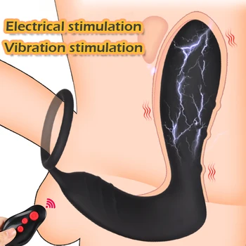 Elektriskās Strāvas Trieciena Vīriešu Prostatas Massager Bezvadu Tālvadības Pulti Pievienojiet Anālā Vibratora Silikona Vibrējošais Butt Plug Aizkavēt Ejakulāciju Seksa Rotaļlietas