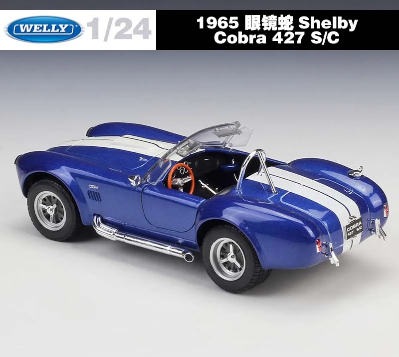 Welly 1:24 Lējumiem 1965. Gada Shelby Cobra 427 Sporta Automašīnas, Sarkanā, Zilā Simulators Classic Sakausējuma Metāla Modeļa Automašīnas