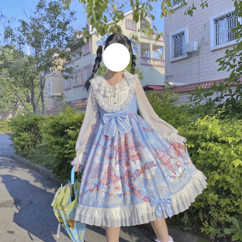 Japāņu Sweet Lolita Kleita Cute Meitenes Dreamland Atrakciju Parks Lolita Siksna Jsk Bez Piedurknēm Kleita Sievietēm Harujuku Princese Kleita