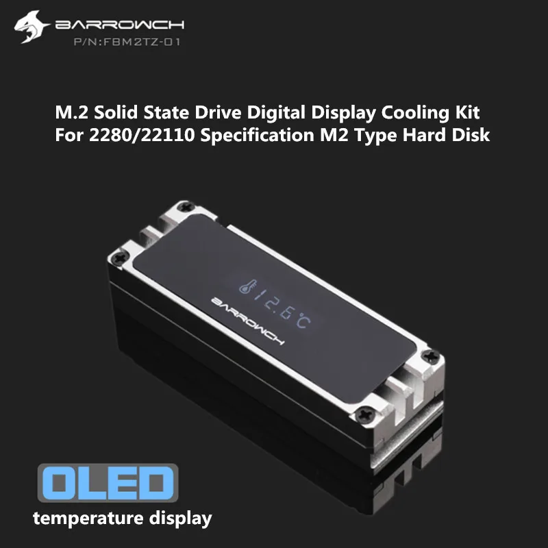 Barrowch M. 2 SSD Heatsink Dzesēšanas Komplekts + OLED Digitālā Termometra Displejs, Alumīnija, Par 2280 22110 SATA PCIE M. 2 Cietvielu Disks