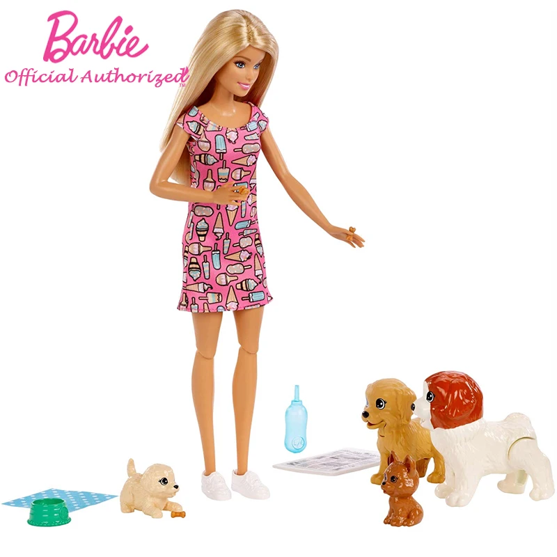 2019 Barbie Sākotnējo Zīmola Sunītis dienas Aprūpes Lelle & Mājdzīvnieki Izlikties, Barbie Rotaļu Jauki Suns Boneca Režīmā FXH08 Bērnu Dzimšanas dienas Dāvana