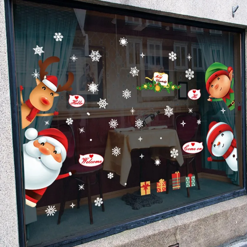 Liela Izmēra Priecīgus Ziemassvētkus Sienas Uzlīmes Modes Santa Claus Logu, Telpu Dekorēšana PVC Vinila Jauno Gadu Mājas Dekoru Noņemams
