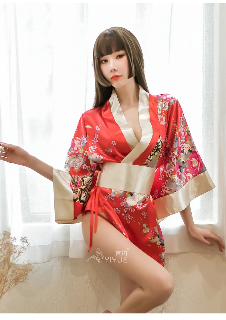 Japāņu Kimono Kleita Cosplay Sievietēm Sleepwear Yukata Seksīgas Pidžamas Drukāt Zīda Apģērbu Japāna