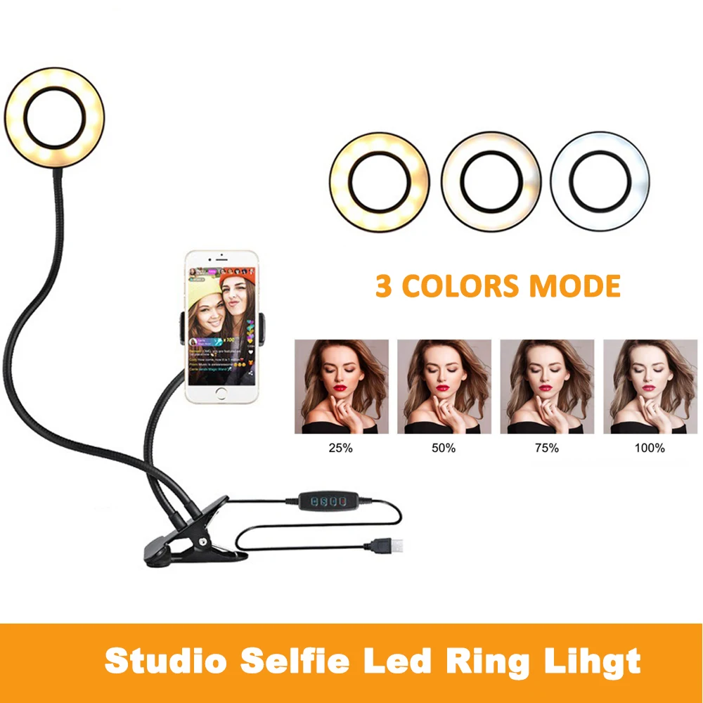 Foto Studija Selfie LED Riņķa Gaisma ar Elastīgu Mobilā Tālruņa Turētājs Youtube Live Stream Biroja Virtuves Grims Kameru Lampas