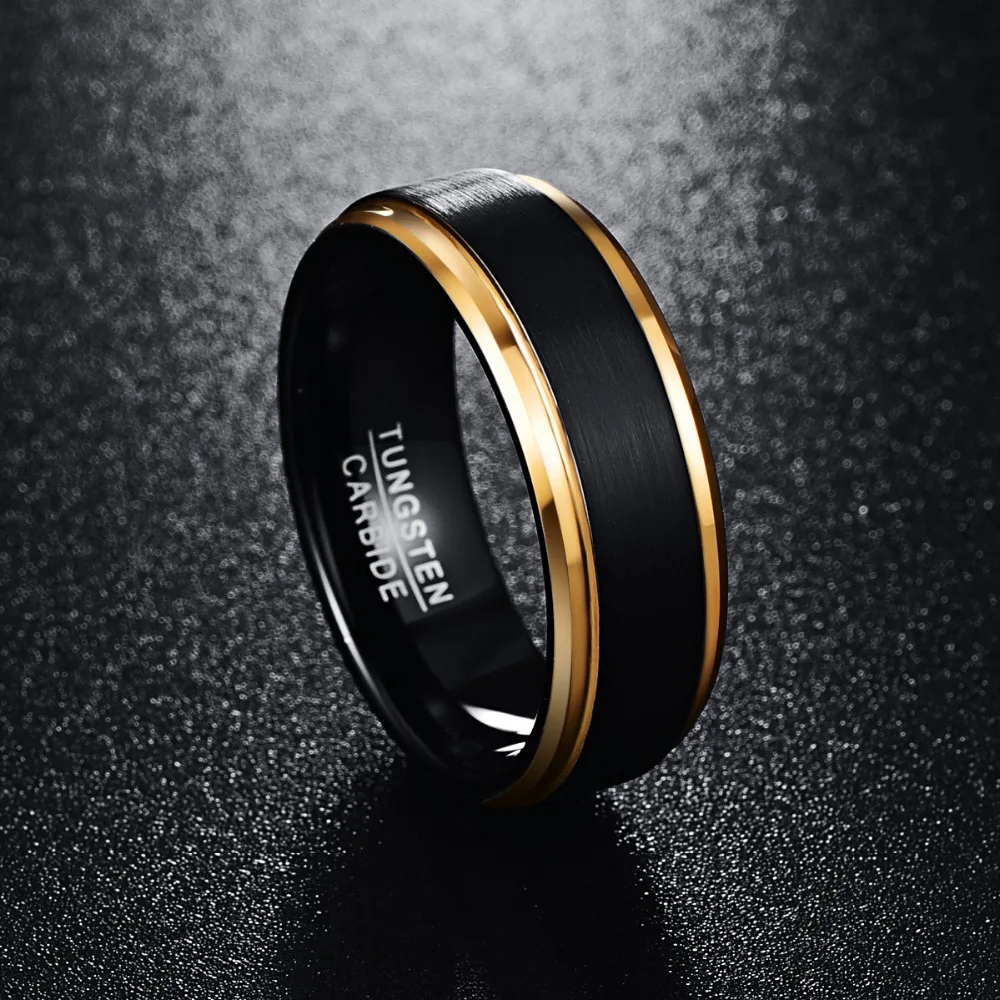 Klasiskais melns (classic black vīriešu gredzeni tīra Volframa Zelta Krāsas kāzu saderināšanās gredzenu bezmaksas piegāde