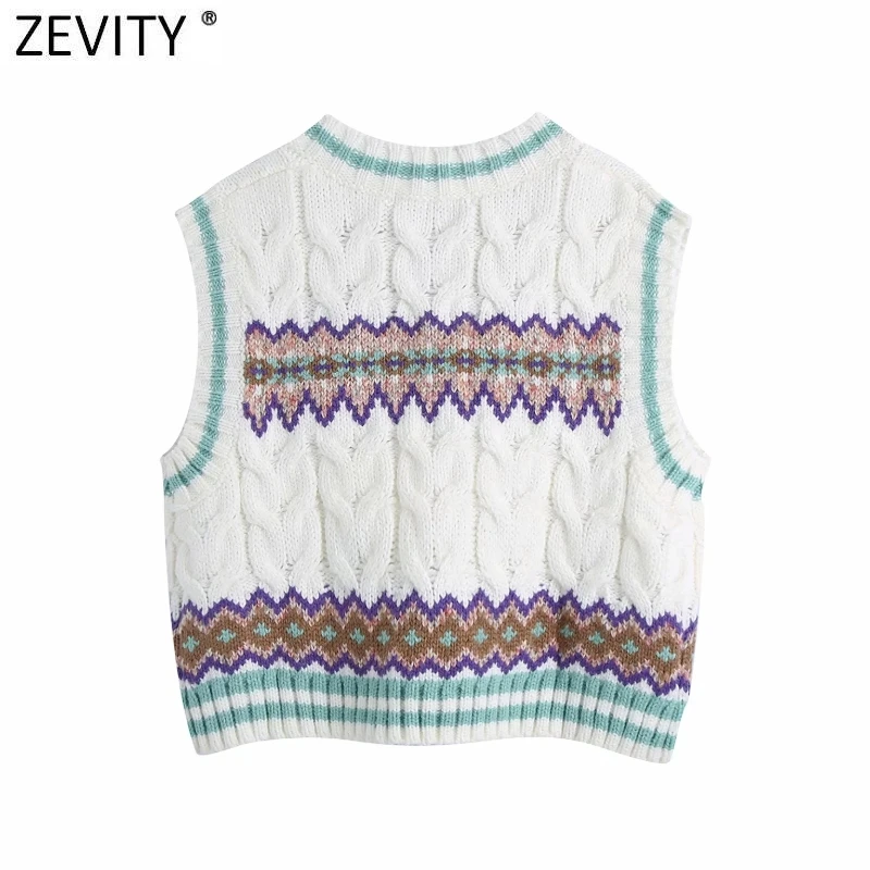 Zevity Ir 2021. Sieviešu Modes V Kakla Ģeometriskā Tamborēšanas Vērpjot Adīšanas Džemperis Bez Piedurknēm, Sieviešu Ikdienas Veste Šiks, Džemperi, Topi S665