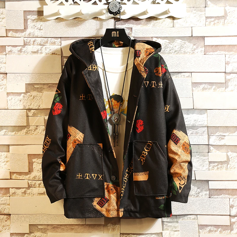 Kapuci jaka bomber vīriešu 2019 vīriešu iela modes dizainere, drukas jaka, liela izmēra tendence vīriešu hip hop rudens jaka Mēteļi