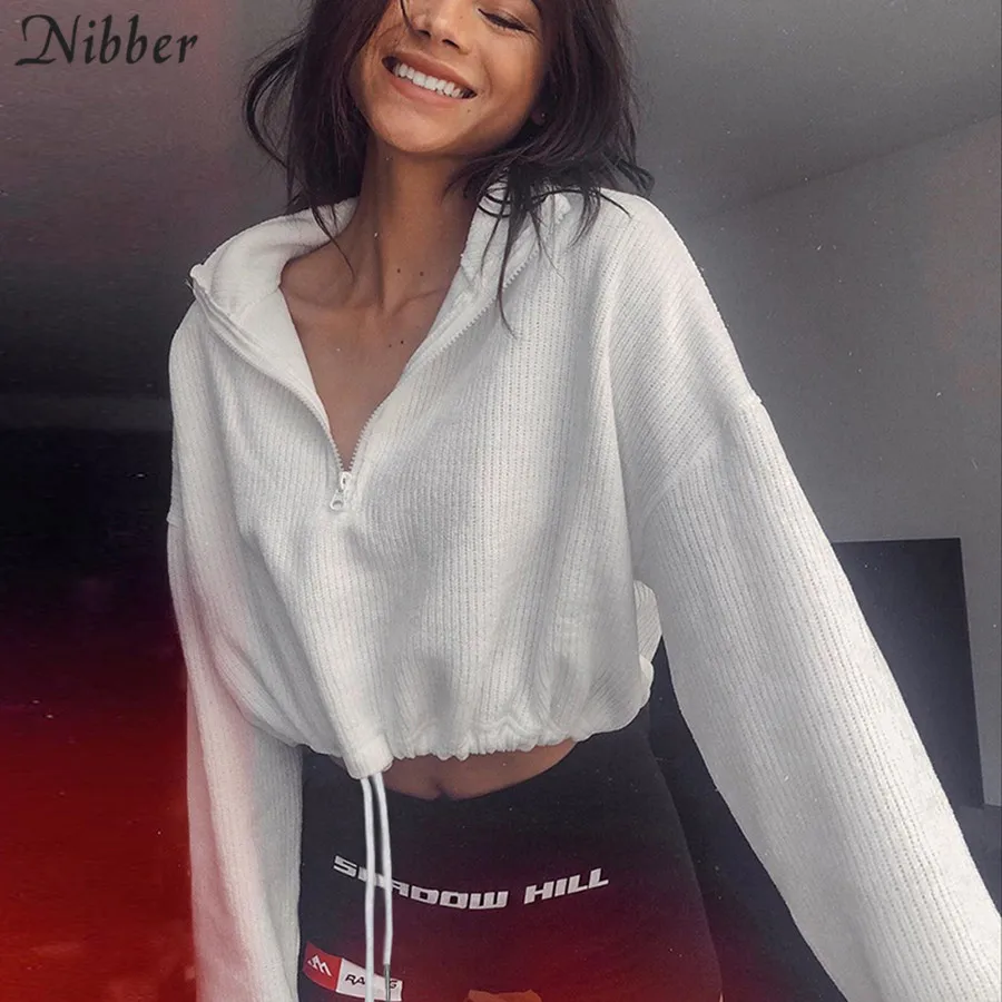 Nibber rudens retro vienkāršu pilnu piedurknēm topi sievietēm īsā pelēkā vārna modes ielu ikdienas džemperis 2020new balts atpūtas pelēkā vārna femme