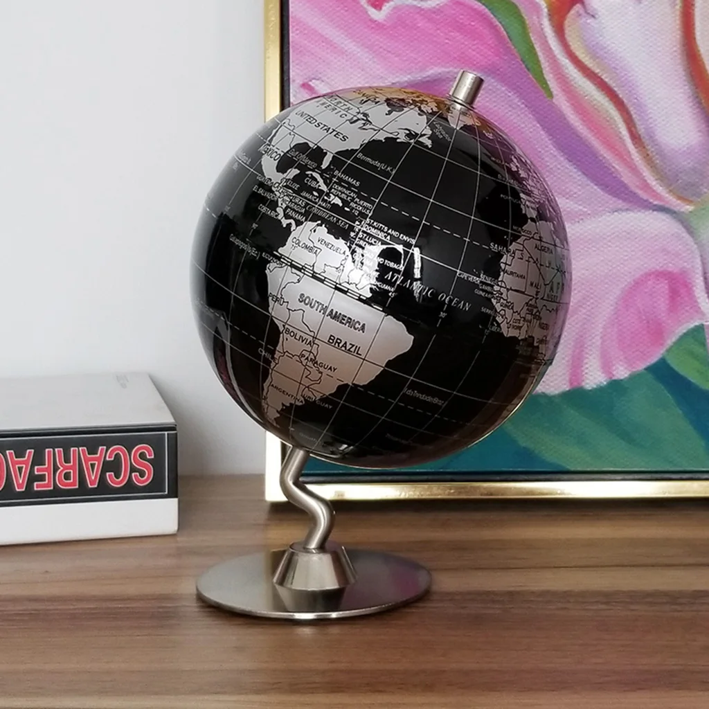 14cm Sakausējuma Pasaulē Pasaules Kartē Mājas Galda Dekorēšana Bērniem Ģeogrāfijas Mācību Rotaļlietu Dāvanu - Sudraba Melna