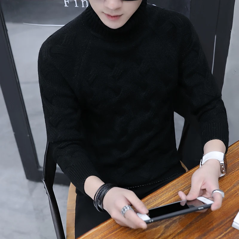 Jaunā Korejiešu Stilā Vīriešiem Augstu Uzrullētu Apkakli Džemperi Modes Slim Fit Vīriešu Džemperis Gadījuma Trikotāžas Džemperi, Vīriešu Augstu Uzrullētu Apkakli Džemperi Cietie