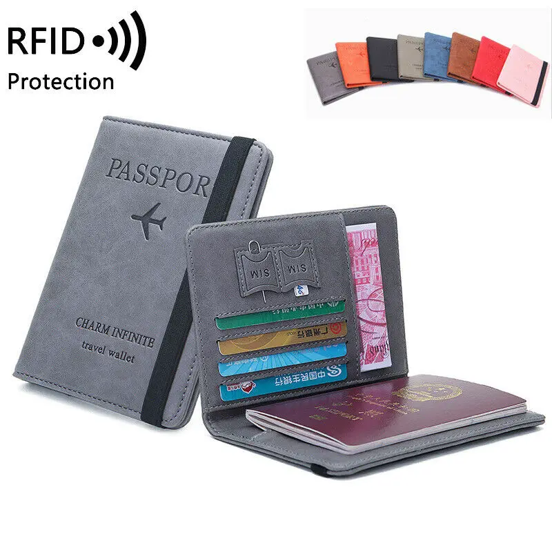 RFID Ceļojumu Pases Vāciņš Maks Unisex Uzņēmējdarbības Daudzfunkciju kredītkaršu Maku Gadījumā Organizators Ar gumiju, 8 Krāsas