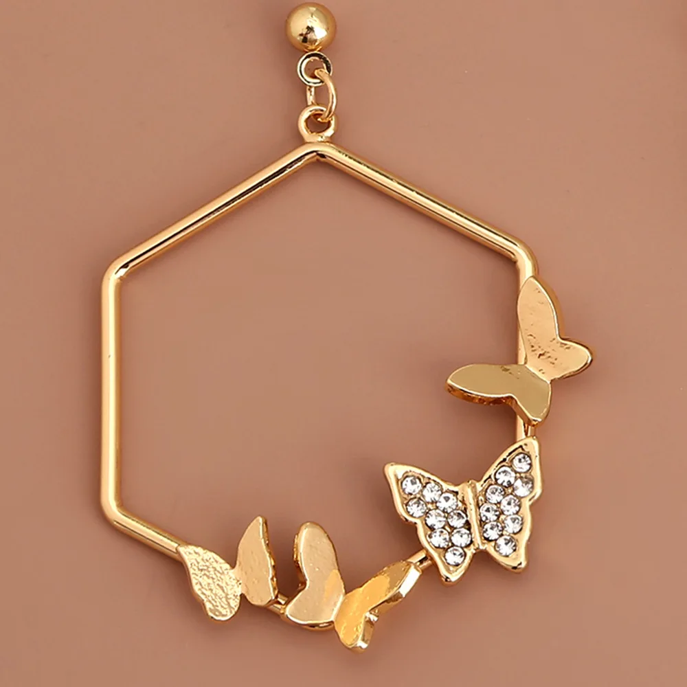Sešstūra Metāla Rāmis Crystal Butterfly Piekariņi Ģeometriskā auskariem Luksusa Dizainers Rotaslietas Sievietes Puses Dāvanu