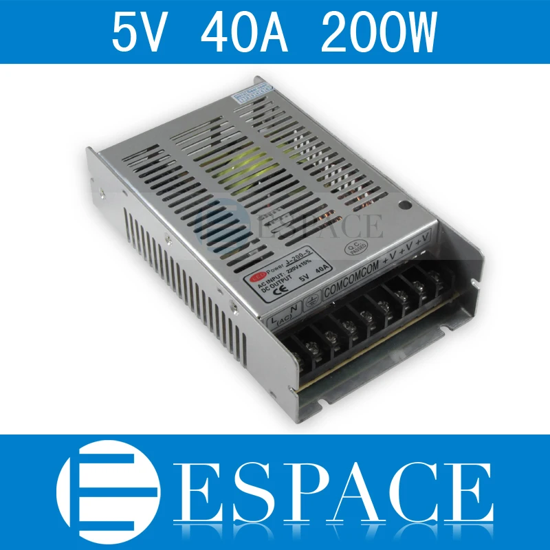 100piece/daudz jaunu 5V 40A 200W ir pārslēdzama Strāvas Padeve Vadītāja LED Strip AC 100-240V Ieejas, lai DC 5V bezmaksas Fedex
