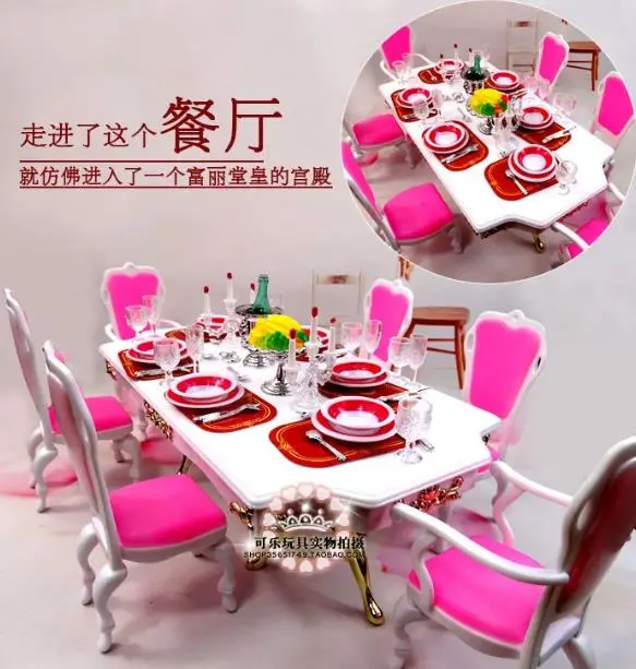 Patiesu princess barbie piederumi galda piederumi restorāns vakariņu galda, krēsla mēbeles komplekts 1/6 bjd leļļu aksesuāri rotaļu dāvanu