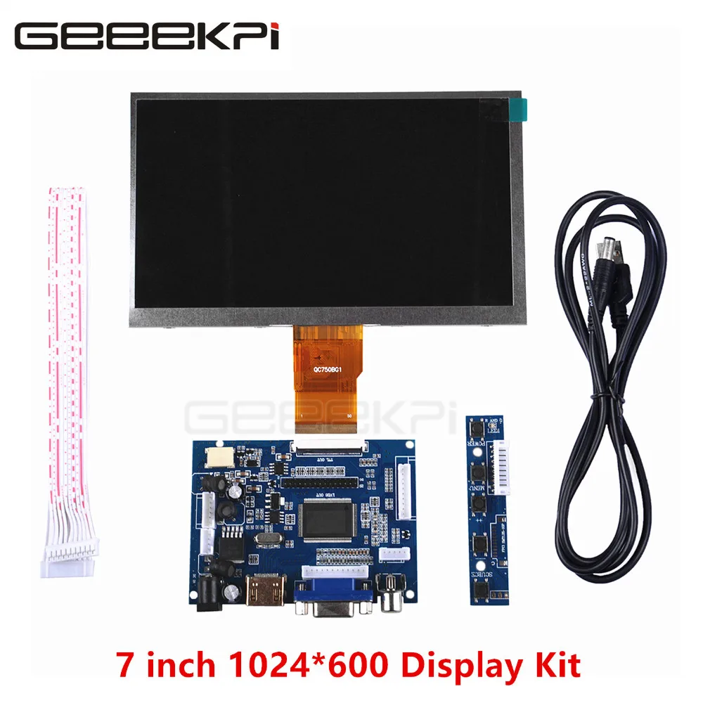GeeekPi 7 Collu 1024*600 TFT LCD Ekrāns + Vadītāja Valdes HDMI VGA 2AV Aveņu Pi 4 B / 3 / 2 Modelis B / PC Windows