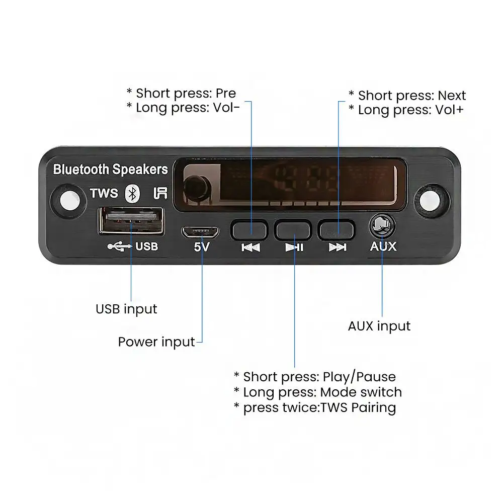 Bluetooth Dekoderi MP3 Audio TWS Bezvadu Spektra LED Displejs APE Bezzudumu Dekodēšanas TWS Atbalsts FM, USB, 3,5 MM AUX U diska EQ Auto