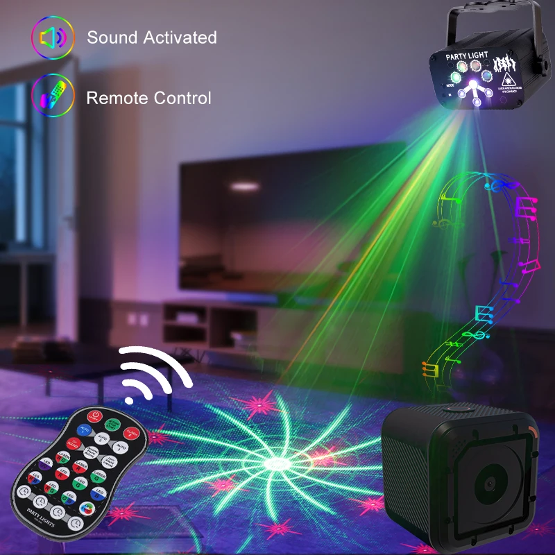 USB Uzlādes RGB Skatuves Gaismas Ziemassvētku Gaismas, Lāzera Projektoru Iebūvēts Akumulators Balss Kontroles Disko DJ, Bārs KTV Ģimenes Puses Lampas