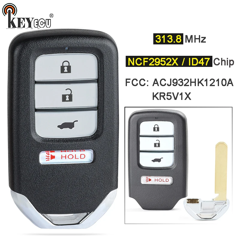 KEYECU 313.8 MHz ID47 KR5V1X A2C83161800 / ACJ932HK1210A Smart 4 Pogu Tālvadības Atslēgu Fob, Honda HR-V FIT CR-V, CR-Z-2020