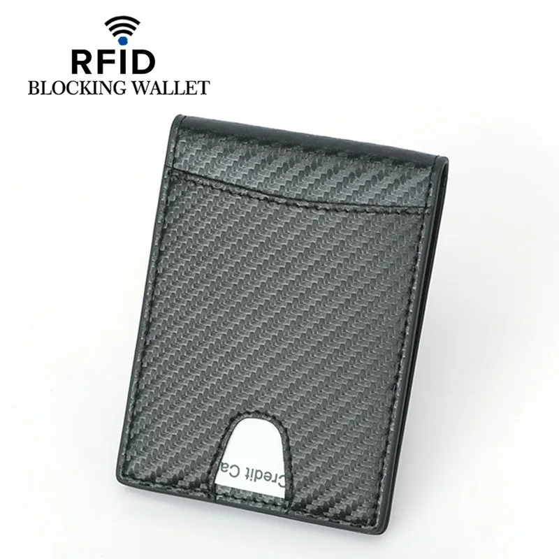 RFID Pretbloķēšanas Maku Vīriešiem Oglekļa Šķiedras Maks ar ID Logā Slim Bifold Sānu Kabatas Maku ar Naudu Klipu