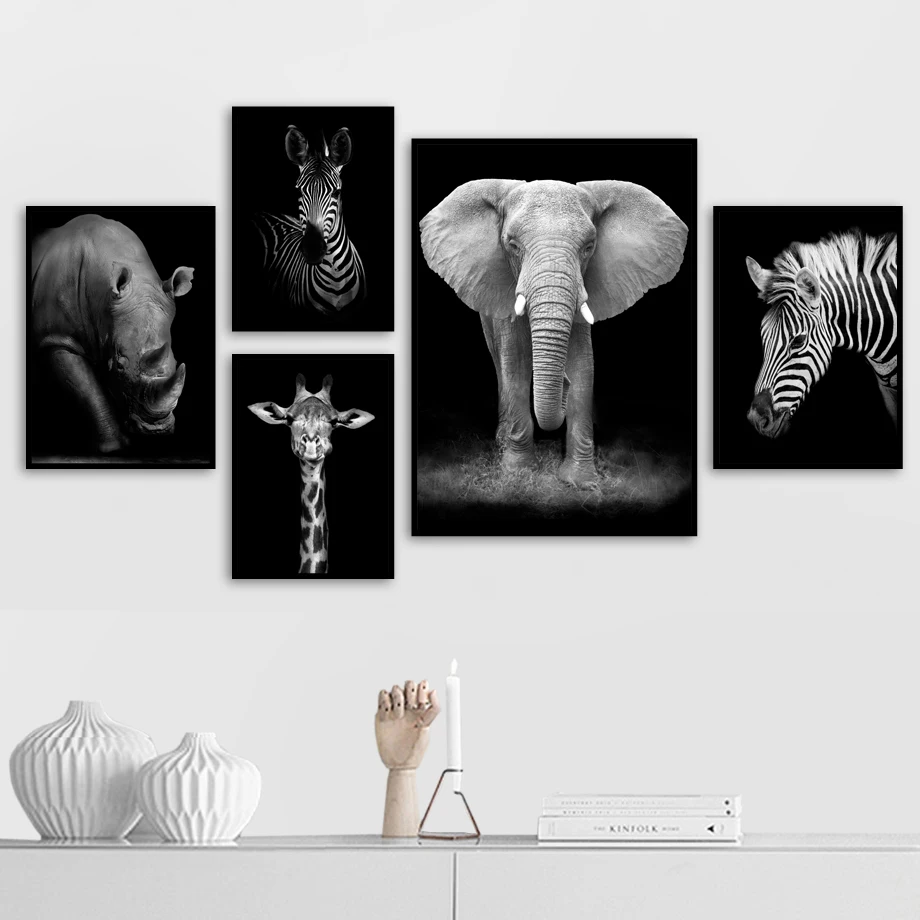 Melna Balta Dzīvniekiem, Žirafe, Lauva Zebra Sienas Mākslas Audekls Gleznošanai Ziemeļvalstu Plakāti Un Izdrukas Sienas, attēlus Dzīvojamā Istaba Dekori