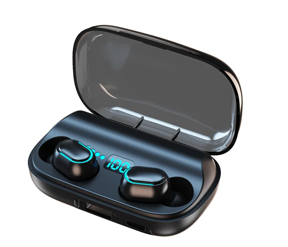 TWS Bezvadu Bluetooth Austiņu Sporta Pārnēsājamās Austiņas HiFi Stereo Skaņa Uzlādes Lodziņā Mobilo Telefonu Spēļu Vadītāji, Auto Zils 5.0