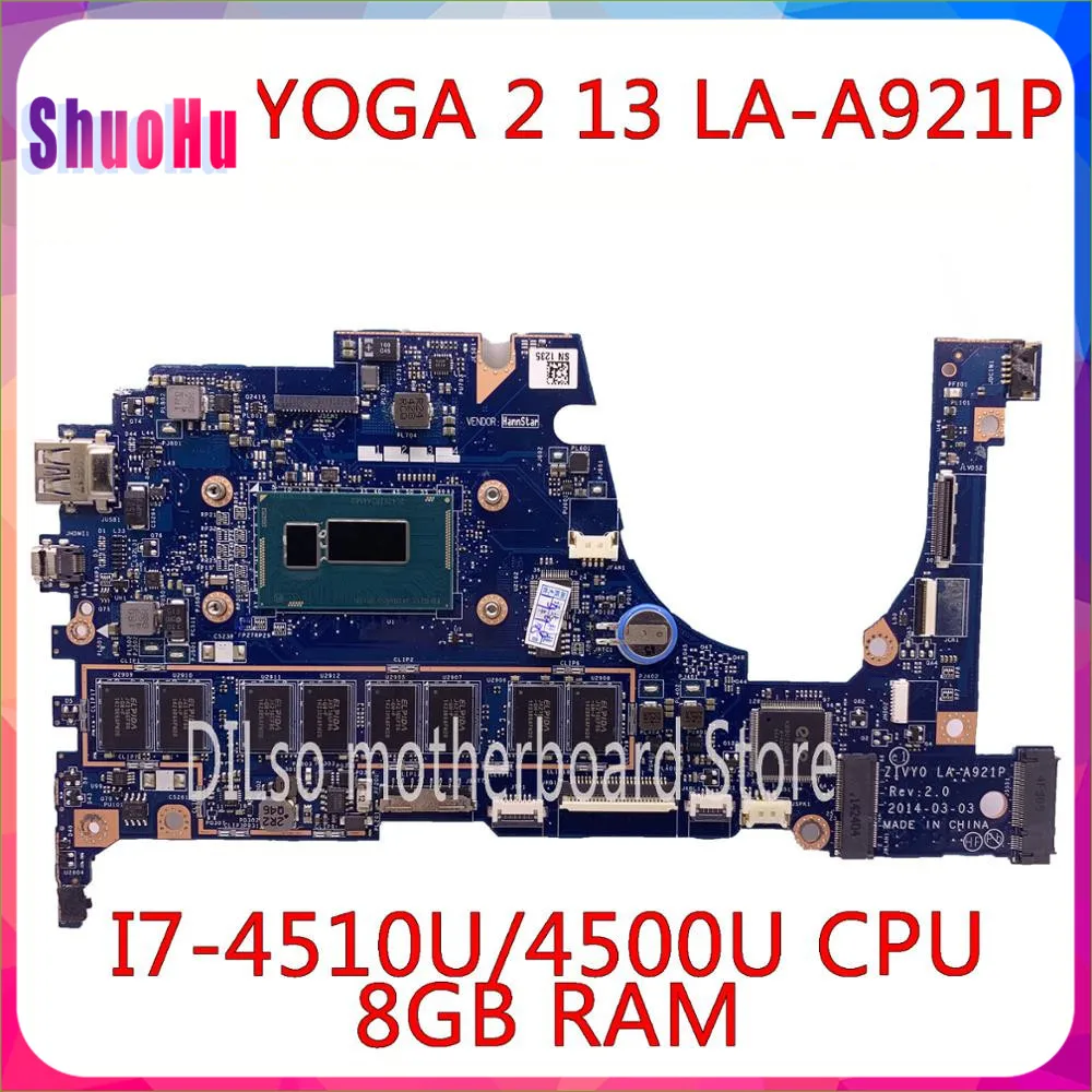 KEFU Lenovo Yoga 2 13 Klēpjdators Mātesplatē LA-A921P ar I7-4510u/4500u 1.70 ghz CPU, 8GB RAM Sākotnējā Mothebroard DDR3 HM76
