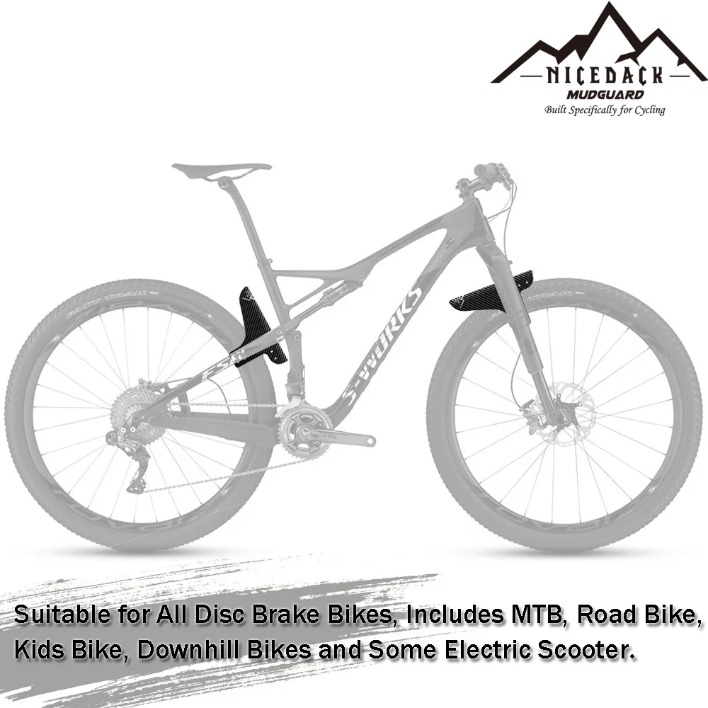 NICEDACK velosipēdu mudguard priekšējo/aizmugurējo riteņu mudguard oglekļa šķiedras mudguard MTB kalnu velosipēds tauku velosipēdu mudguard