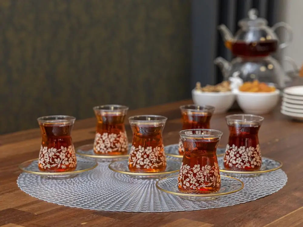 Turcijas teacup uzstādīt Dabas Ziedu Stikla 6-Gabals Tējas Uzstādīt 130 Ml Viegls Krēms, turku Tradicionālo Tēja Stikls