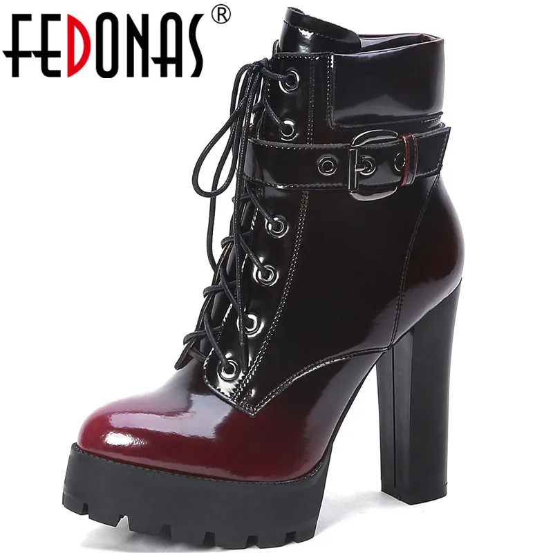 FEDONAS Modes Seksīga Platforma, Sievietes Potītes Zābaki Vintage Metāla Sprādzes 2020 Rudens Ziemas Augstiem Papēžiem Sūkņi Nakts Klubs Kurpes Sieviete