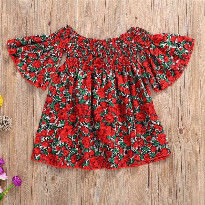 2-7Y Modes Pavasarī Baby Toddler Meitenes Uzliesmoja Piedurknēm, Kleitas Savirmot Ziedu Polka Dot Print Princese Svētku Kleita Sundress