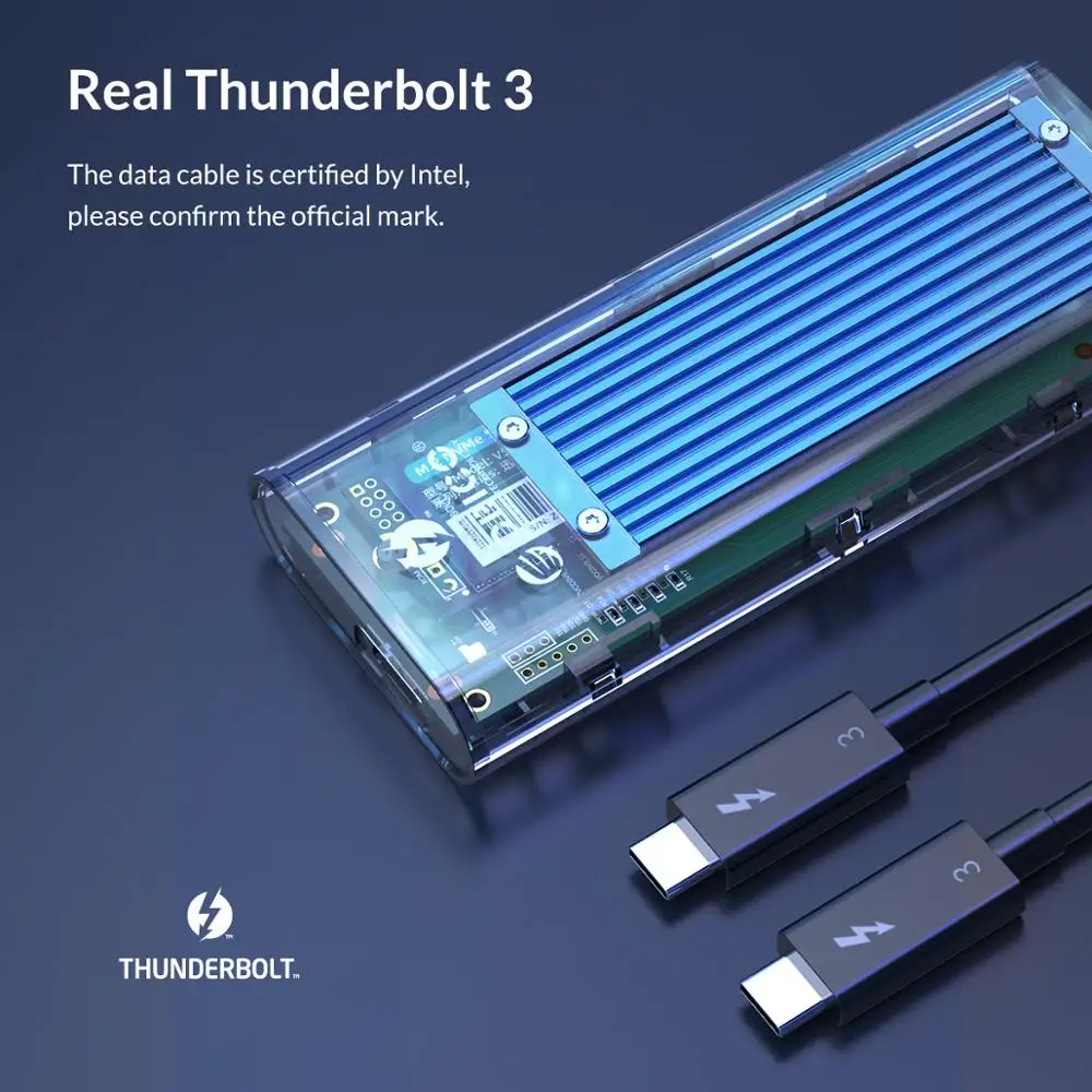 ORICO Thunderbolt 3 M. 2 NVME SSD Kameras Atbalstu 40Gbps 2TB Pārredzamu USB C SSD Gadījumā Kārba ar C līdz K Kabeļa Mac, Windows