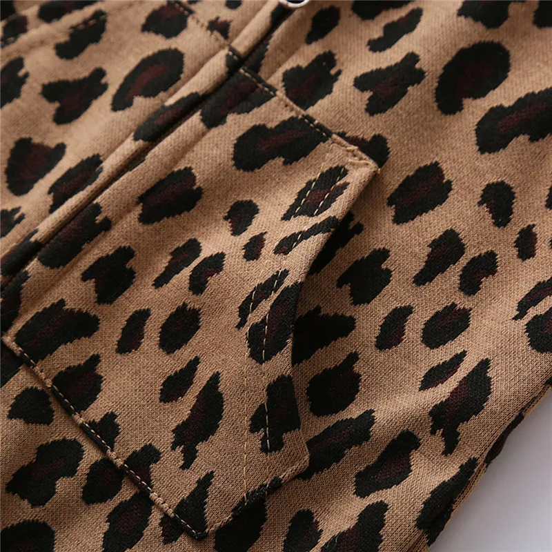 Rudens Baby Toddler Meitenes Zēni Leopards Drukāt Kapuci Romper Ar Garām Piedurknēm, Kabatām Rāvējslēdzējs Jumpsuit Bērnu Ikdienas Drēbes Homewear