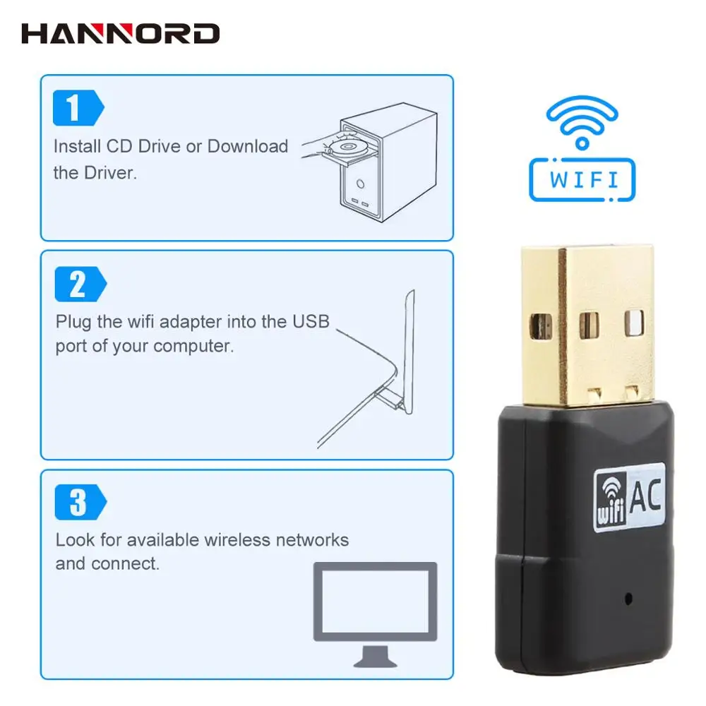 Hannord mini WiFi Adapteri AC600M Dual Band 5G/2.4 GHz Bezvadu USB Adapteri Tīkla Kartes wi-fi Uztvērējs, USB Ethernet LAN Adapteri