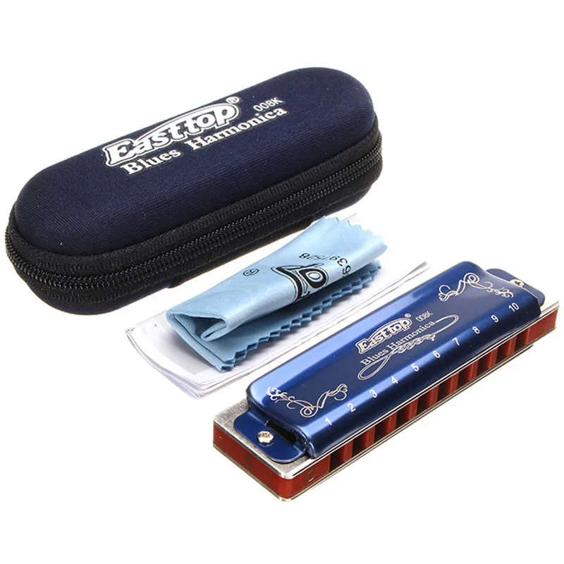 Easttop T008K 10 Caurumi Blues mutes Harmonikas, speciālais Zilā Krāsā Diatonic Arfa Mūzikas Instrumentu A B C D E F G Taustiņus Ar Lietā