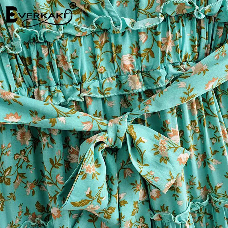 Everkaki Boho Ziedu Drukāt Mini Kleita Sievietēm Vērtnes Ruffles Vintage Vasaras Vestidos Dāmas Īsās Kleitas, Sieviešu 2020. Gada Pavasarī Jaunu