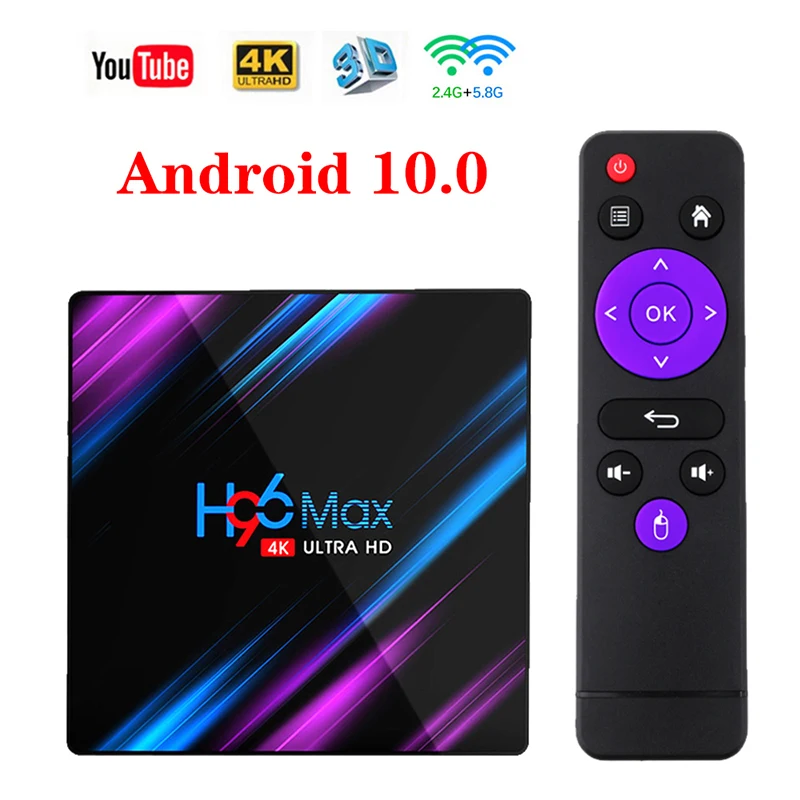 Televizora TV Kastē H96 Max RK3318 4G DDR3 USB 3.0 Bluetooth 4.0 Android 10.0 OS 4K 4096x2160 Smart Penta-Core Mali-450 GPU 2.4 G/5G