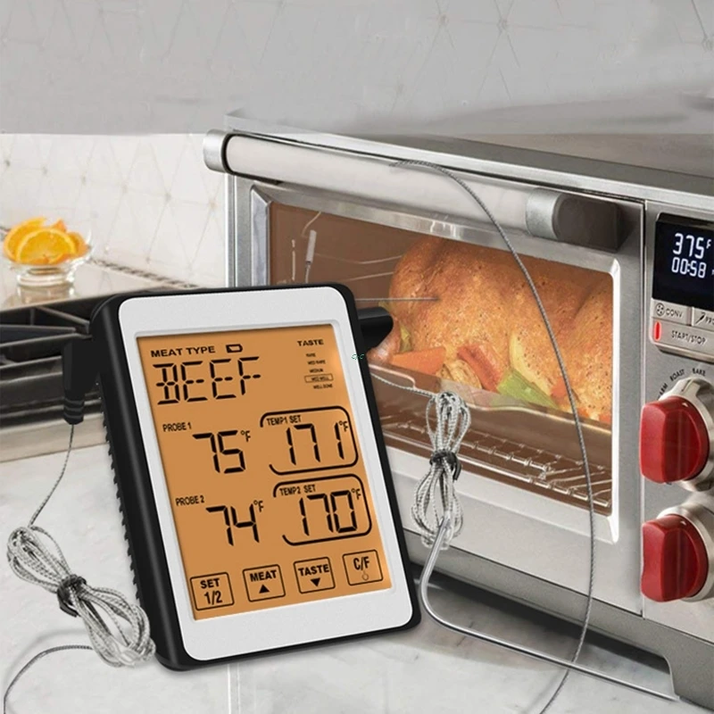 Digitālā BBQ Termometrs Bezvadu Virtuve, Cepeškrāsns Grila Smēķētājs Gaļas Termometrs ar Zondi, un Taimeris, Temperatūras Signalizācija