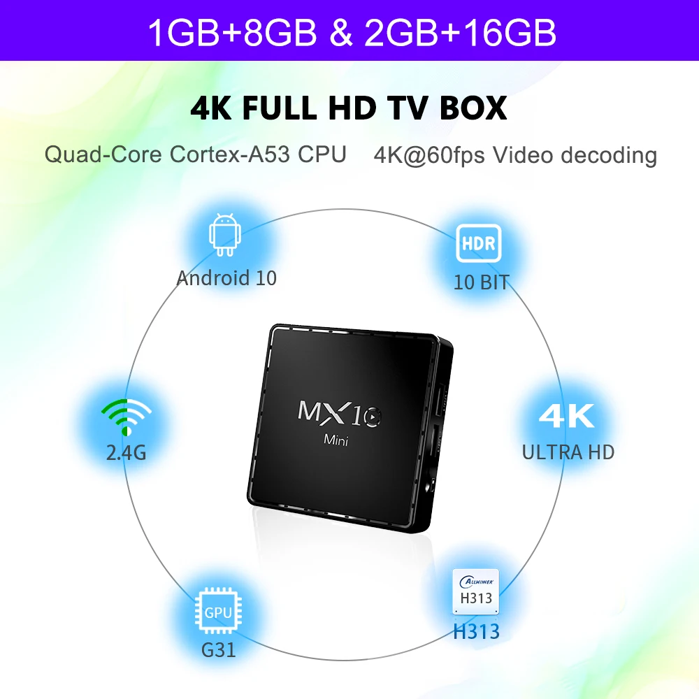 MX10 Mini Android 10 TV Kastē Atbalsta 2.4 G 5G Dual Wifi BT 4.2 6K Google Balss Palīgs Media Player Google Atskaņotājs Youtube MX10