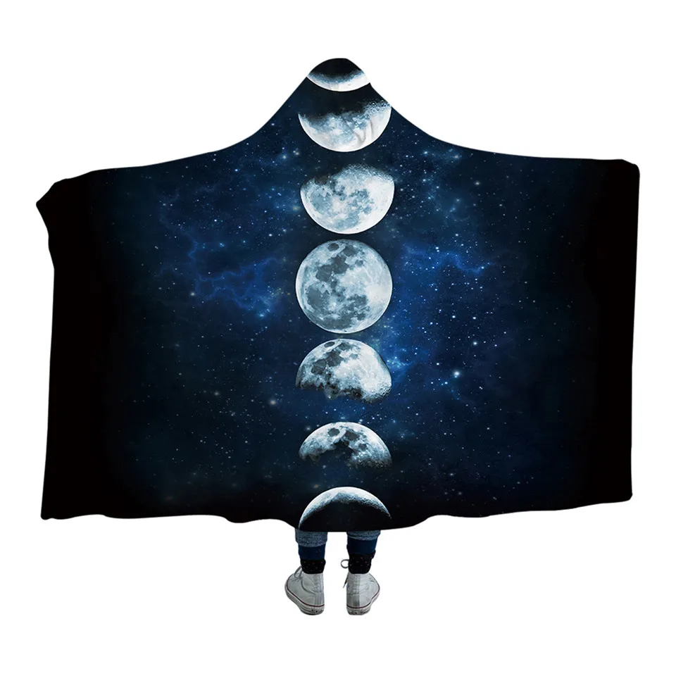 BeddingOutlet Mēness Aptumsums Kapuci Segu Pieaugušajiem Microfiber Sherpa Fleece Galaxy Valkājamas Mest Segu 3D Ainavu Gultas