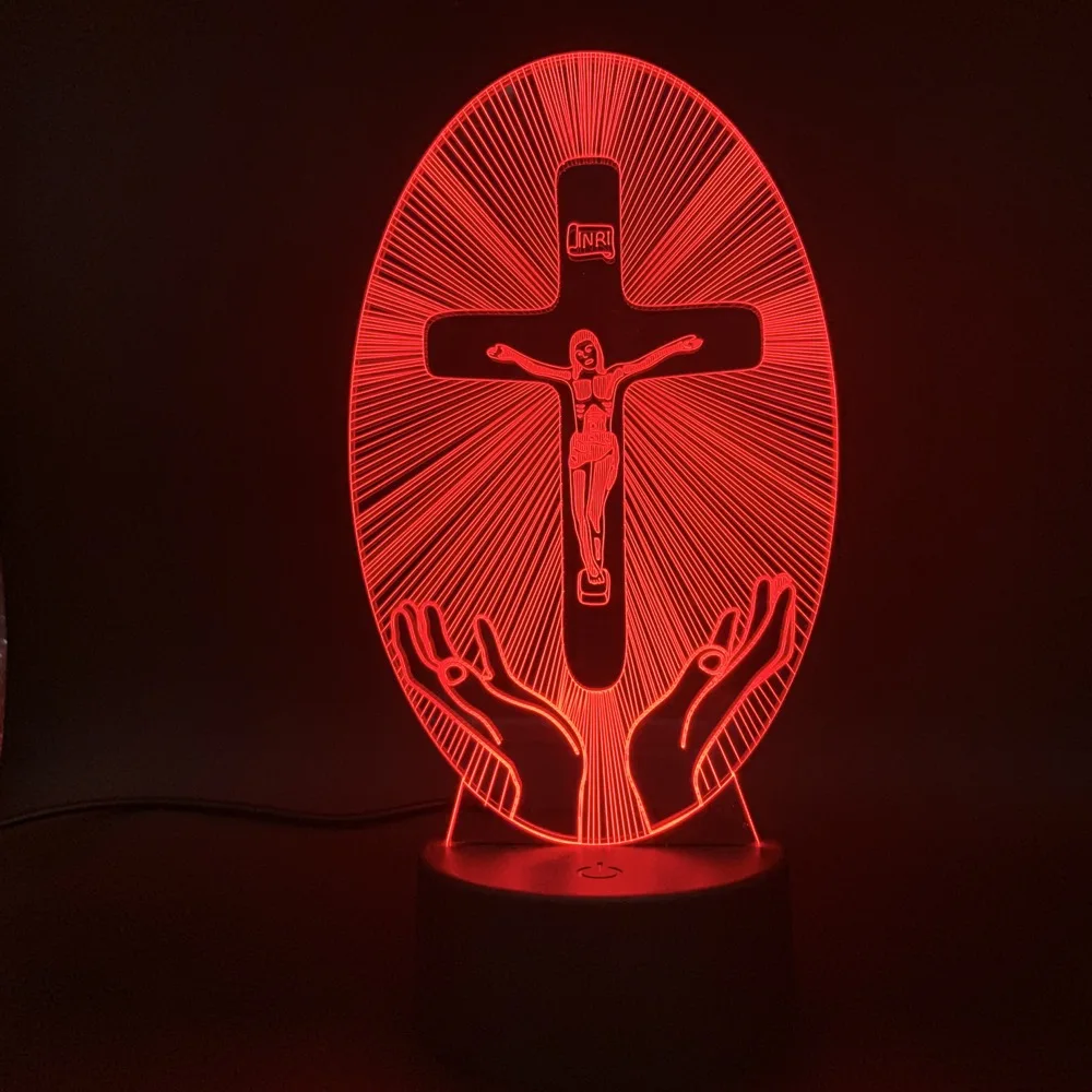 Kristietība LED Nakts Gaisma Jēzus Stacijas Reliģijas Krusta Vizualizācijas Krucifikss, Bībele Krāsains Kristieši 3D Lampas