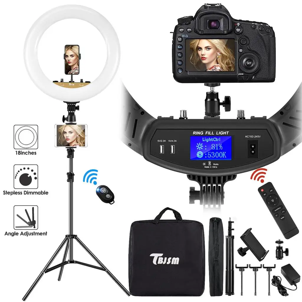 18 collu Aptumšojami LED Selfie Riņķa Gaisma ar Statīvu USB Selfie Gaismas Gredzenu, Lampas, Fotogrāfijas Ringlight ar Statīvu, Telefona Studio