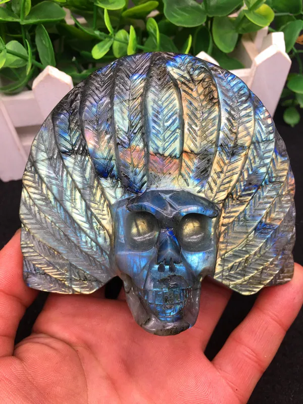 350g Dabas Roku Cirsts Multi-Krāsu Labradorīts Crystal Skull