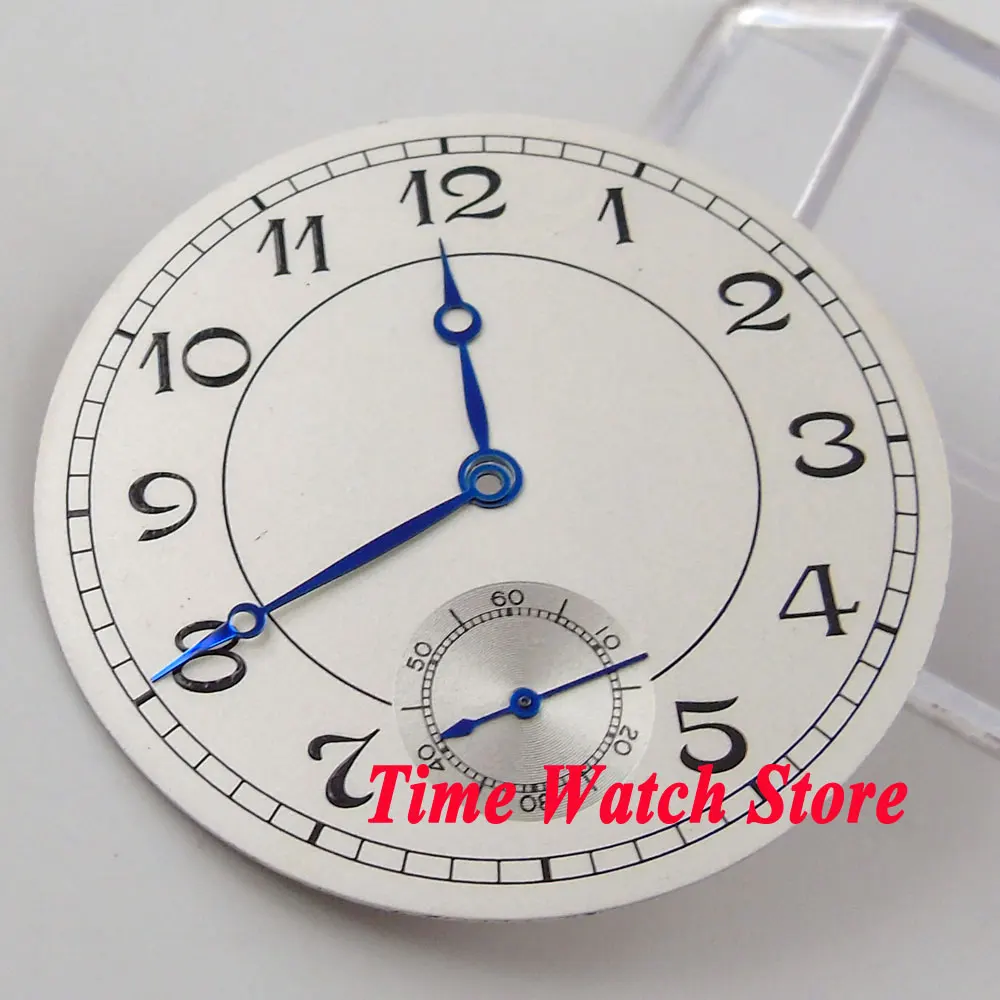 38.9 mm balts sterial dial, blue rokās gaismas zīmes watch Dial fit 6498 puses likvidācijas Kustība (Dial+rokas) D62