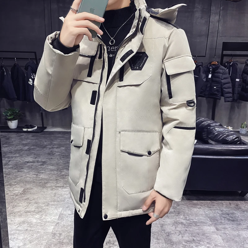 Parka mētelis vīriešu ziemas jaunus, bieza, silta jaka Slim gadījuma kapuci jaka pretvēja jaka multi-kabatas dizaina augstas kvalitātes augšu