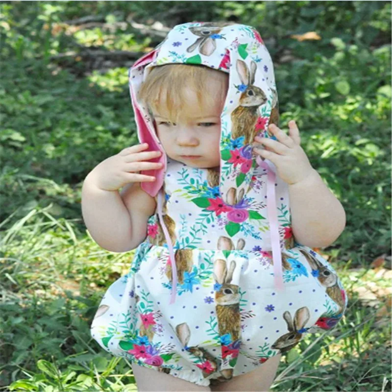 Jaundzimušais Meitene, skaisto Lieldienu Trusis bez piedurknēm Bodysuit+Zaķis Auss Cepure komplekts cute Apģērbs, Drēbes Jumpsuit