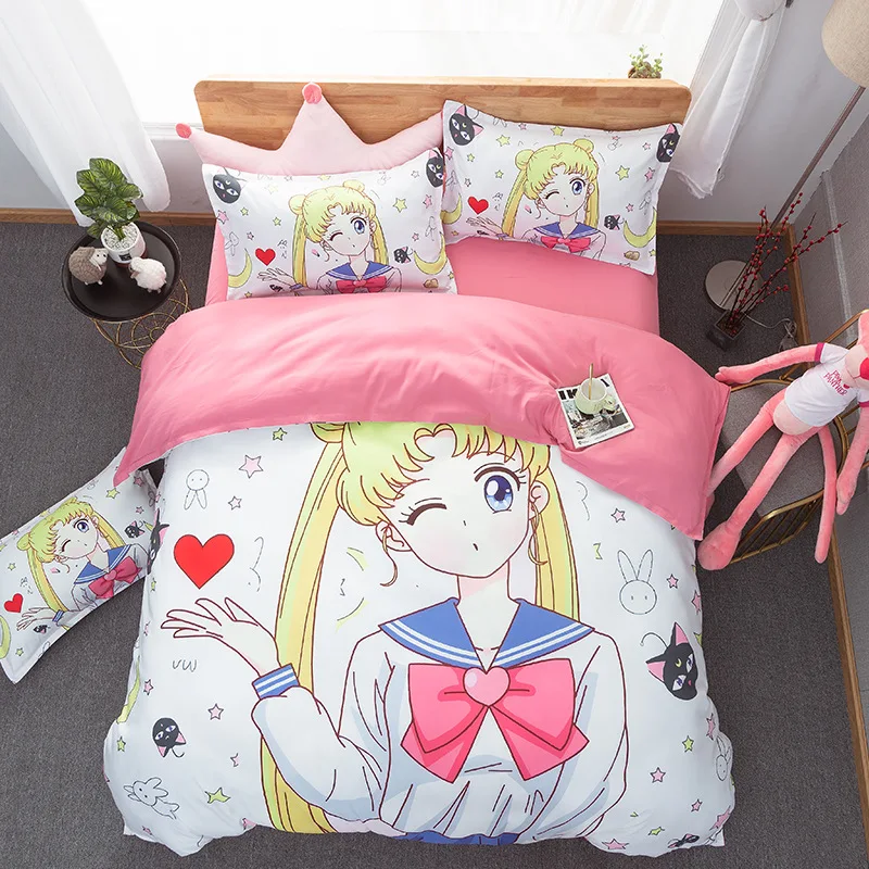 Gudrs Sailor Moon Gultas Komplekti Mierinātājs, Dvīņu Karaliene, Karalis SizeBeddings Sweet Meitenes Princese Tsukino Usagi Duvet Cover Set