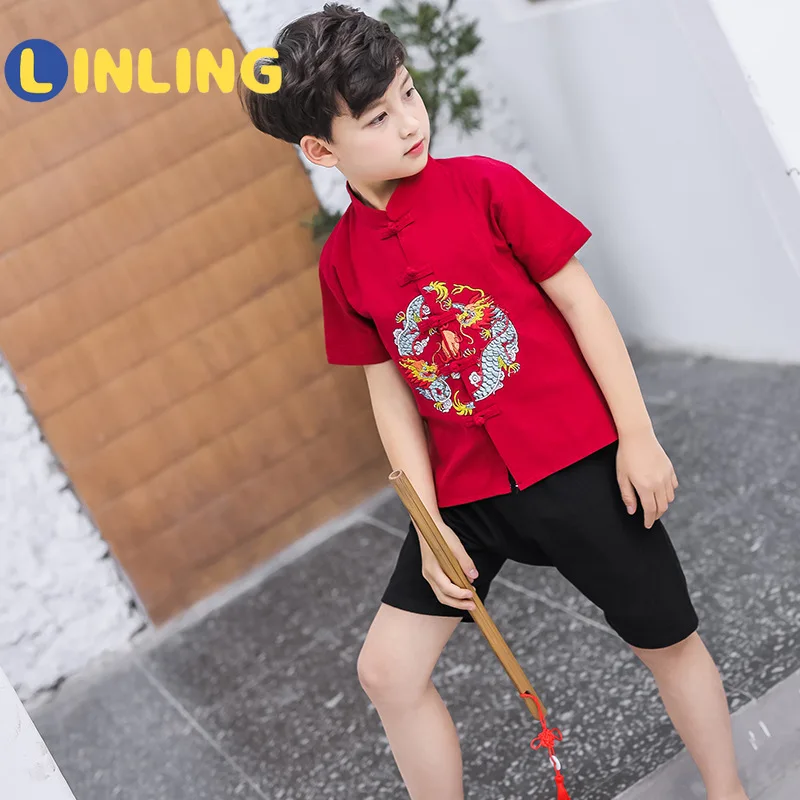 LINLING Jaunās Bērnu Apģērbu Han Ķīniešu Bērnu Īsām piedurknēm Jaka P717