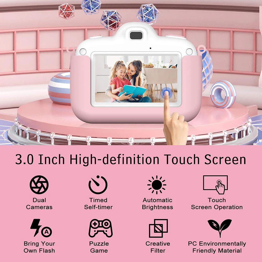 Touch Screen Bērniem Kameras 3 collu Bērnu Digitālā Kamera Dāvanu IPS ekrānu Attiecībā uz Bērniem, Zēns, Meitene 4K HD Video Videokamera, Fotokamera Rotaļlieta Dāvana